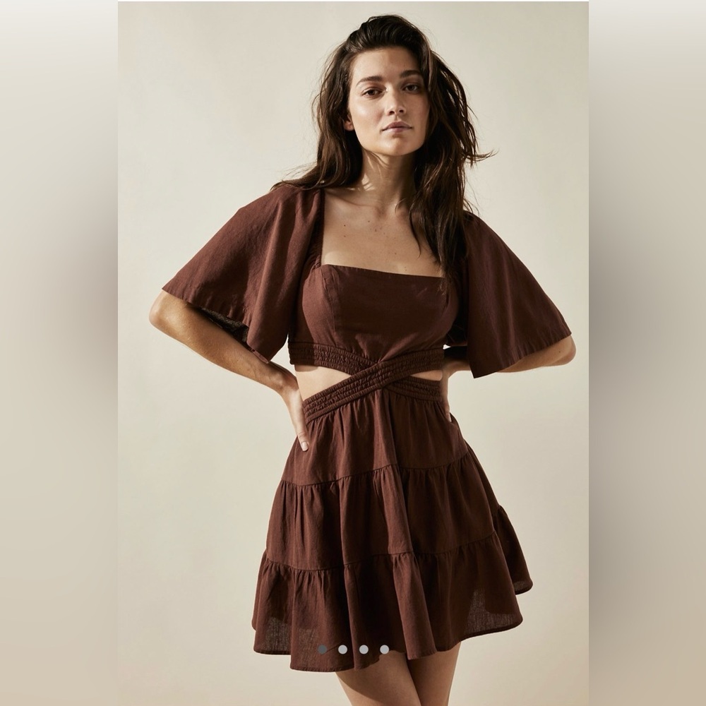 Free People Cross of Sunlight Mini Dress Brown